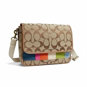 VTG Coach Signature Diaper Bag Brown Canvas Stripe Baby Messenger Crossbody Y2K